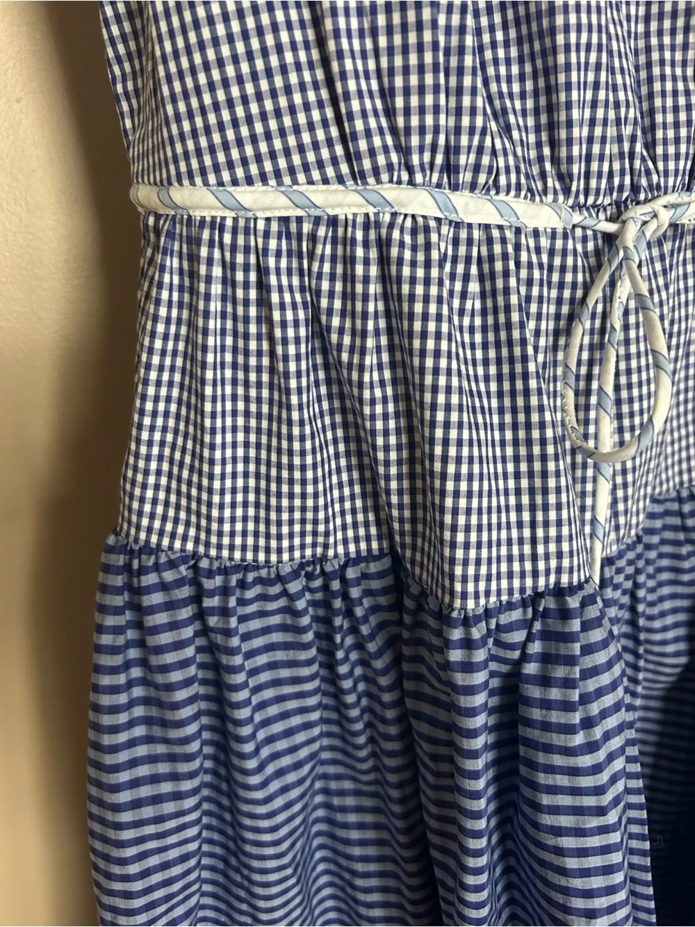 J. Crew Blue Gingham Backless Midi Dress